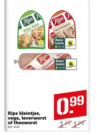 Coop Kips kleintjes, vega, leverworst of theeworst per stuk aanbieding