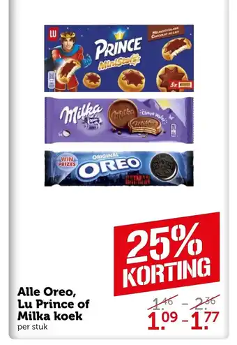 Coop Alle Oreo, Lu Prince of Milka koek per stuk aanbieding