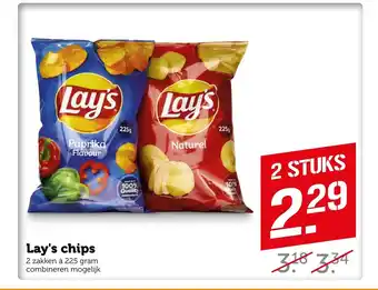 Coop Lay's chips 2 zakken 225 gram aanbieding