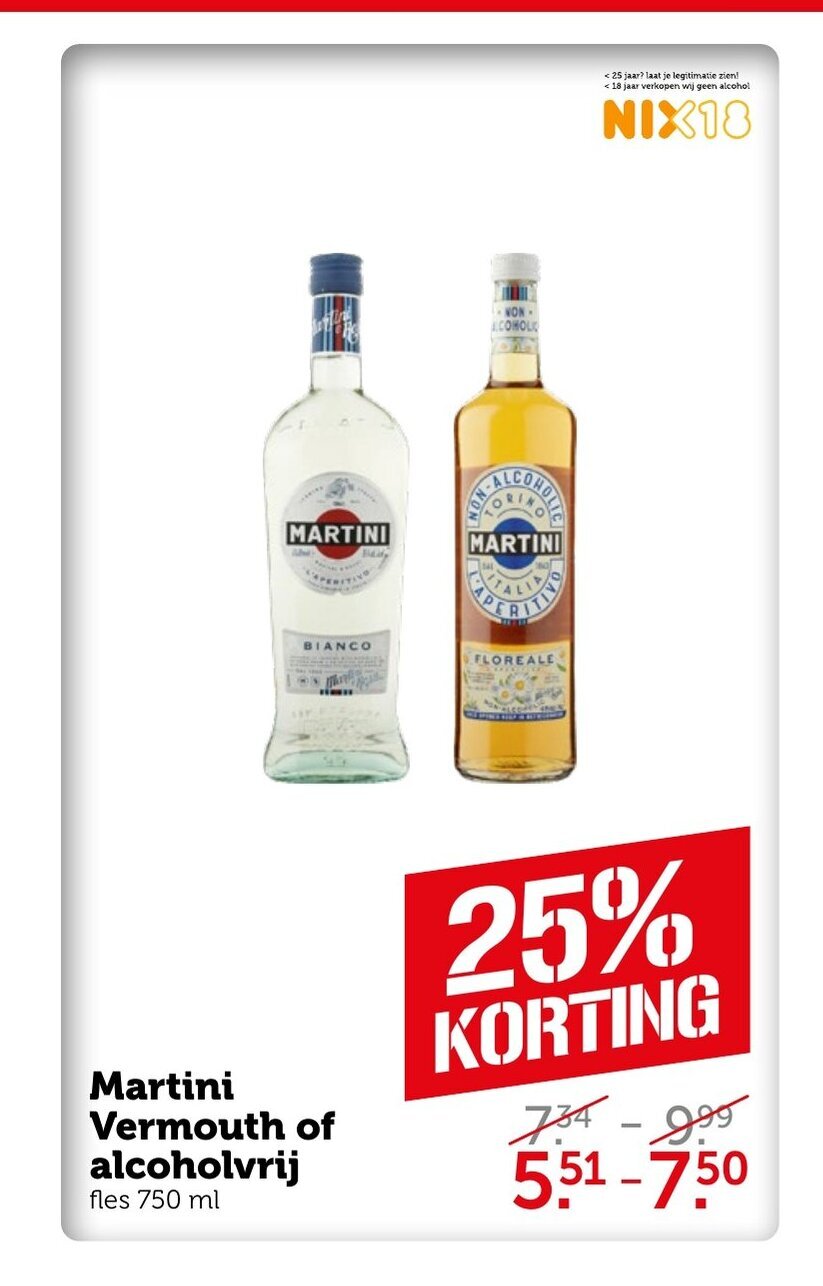 Martini Vermouth of alcoholvrij fles 750 ml aanbieding bij Coop