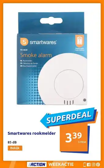 Action Smartwares rookmelder 85 dB aanbieding