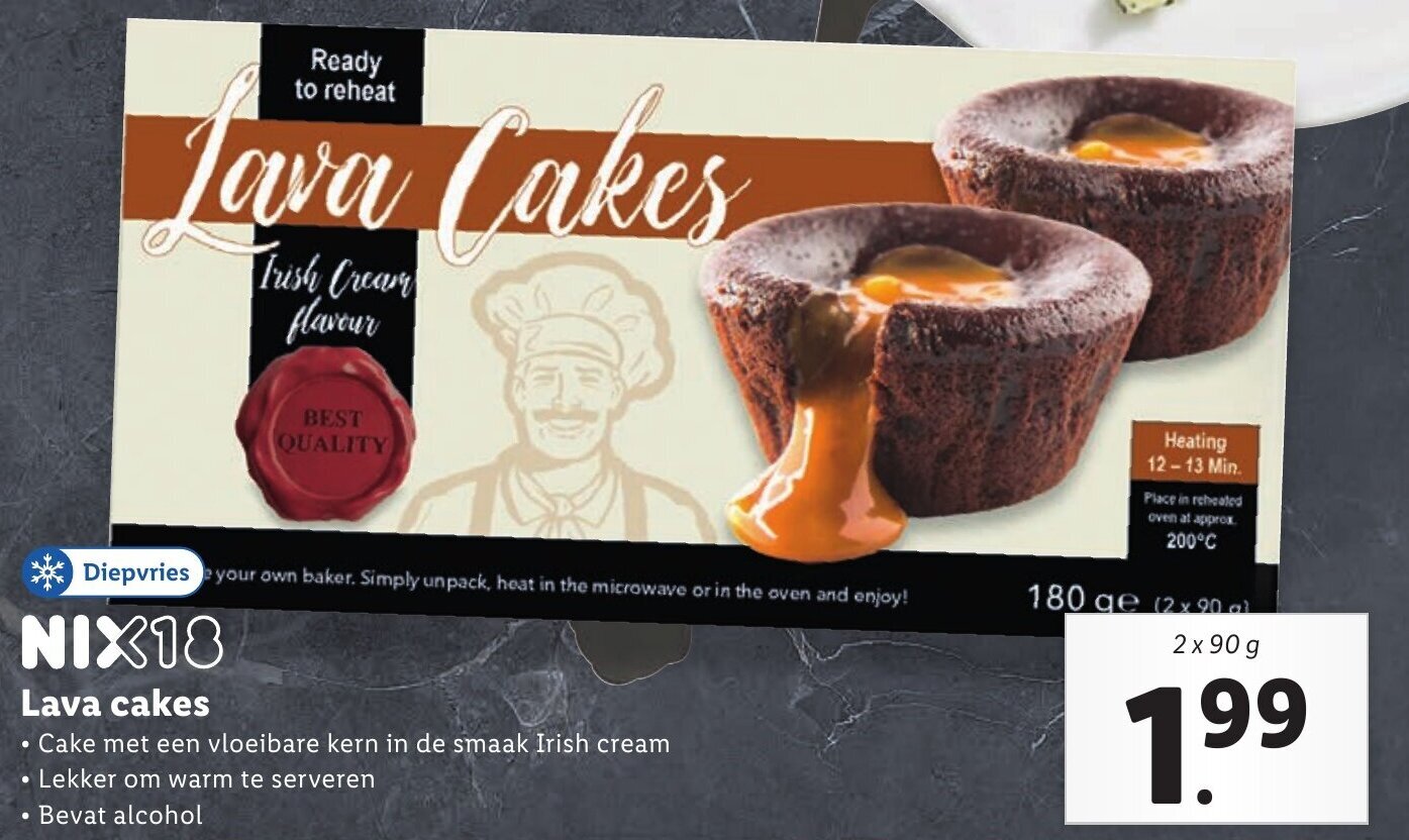 Lava cakes 2x90g aanbieding bij Lidl