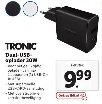 Lidl Dual-USB-oplader 30W aanbieding