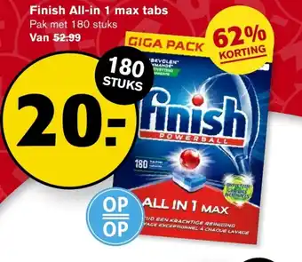 Hoogvliet Finish all-in 1 max tabs 180 stuks aanbieding