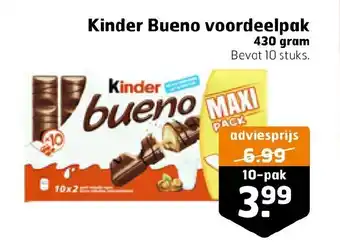 Trekpleister Kinder Bueno voordeelpak 430 gram 10 stuks aanbieding