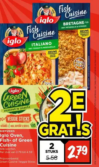 Vomar Voordeelmarkt DIEPVRIES Iglo Oven, Fish- of Green Cuisine aanbieding