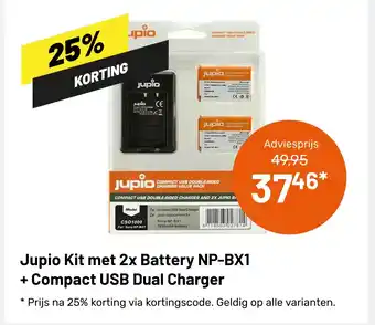 Kamera Express Jupio Kit met 2x Battery NP-BX1 + Compact USB Dual Charger aanbieding