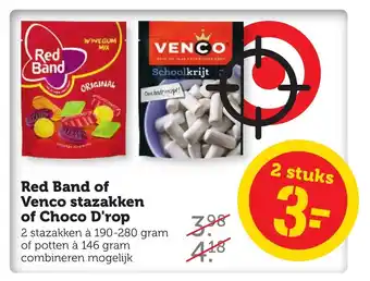 Coop Red Band of Venco stazakken of Choco D'rop 2 stazzakken a 190-280 gram aanbieding