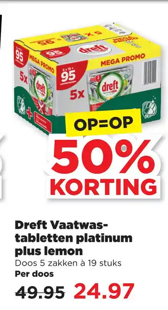 PLUS Dreft Vaatwas- tabletten platinum plus lemon aanbieding