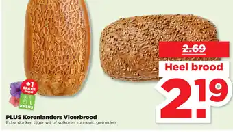 PLUS PLUS Korenlanders Vloerbrood Extra donker, tijger wit of volkoren zonnepit, gesneden aanbieding