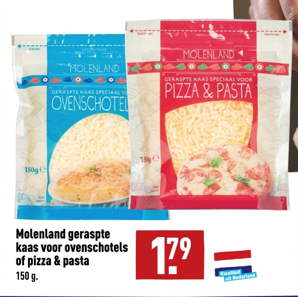 Molenland geraspte kaas voor ovenschotels of pizza & pasta 150 g