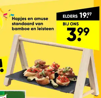 Big Bazar Hapjes en amuse standaard van bamboe en leisteen aanbieding