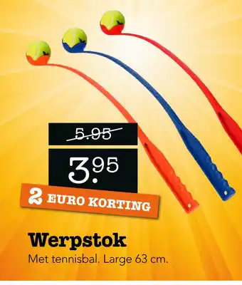 Dierspecialist Werpstok Met tennisbal. Large 63 cm. aanbieding