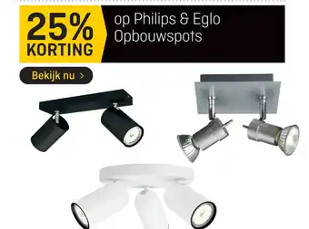 Hubo 25% korting op Philips & Eglo Opbouwspots aanbieding