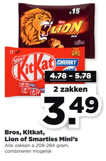 PLUS Bros, Kitkat, Lion of Smarties Mini's aanbieding