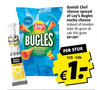 Boni Danish Chef cheese spread of Lay's Bugles nacho cheese aanbieding