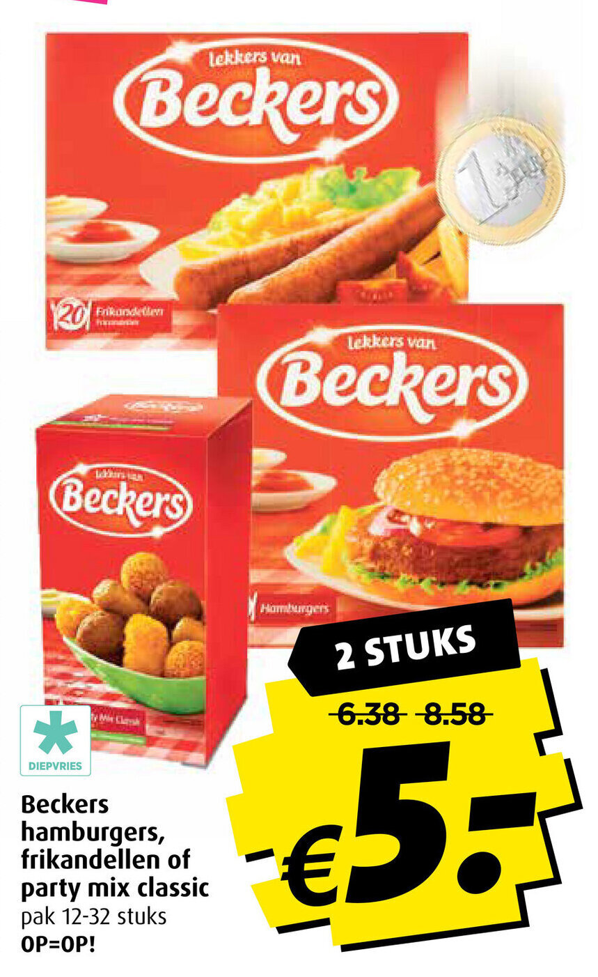 Beckers hamburgers, frikandellen of party mix classic aanbieding bij Boni