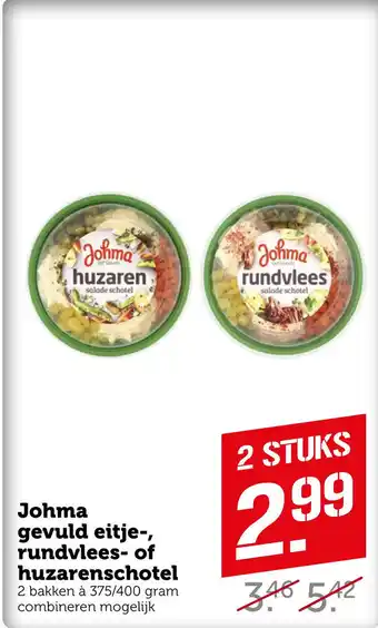 Coop Johma gevuld eitje-, rundvlees- of huzarenschotel aanbieding