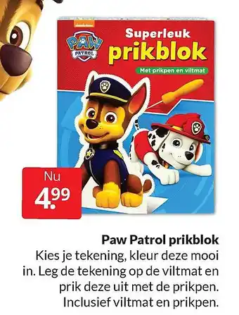 Boekenvoordeel Paw Patrol prikblok aanbieding