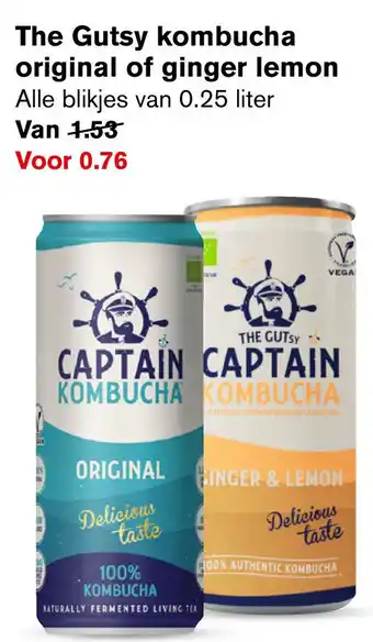 Hoogvliet The gutsy kombucha original of ginger lemon aanbieding