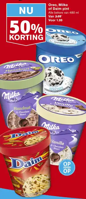 Hoogvliet Oreo, Milka of Daim pint aanbieding