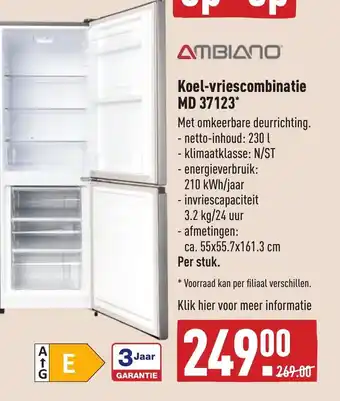 ALDI Ambiano Koel-vriescombinatie MD 37123 aanbieding