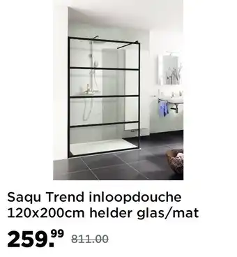 Saniweb Saqu Trend inloopdouche 120x200cm helder glas/mat zwart aanbieding