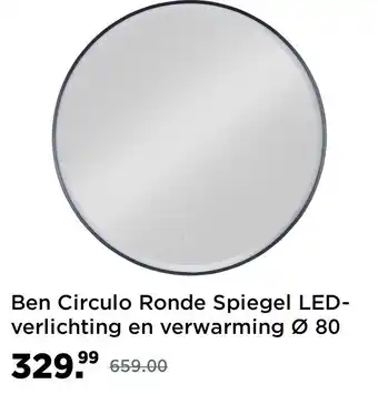 Saniweb Ben Circulo Ronde Spiegel LED-verlichting en verwarming Ø 80 cm mat zwart aanbieding