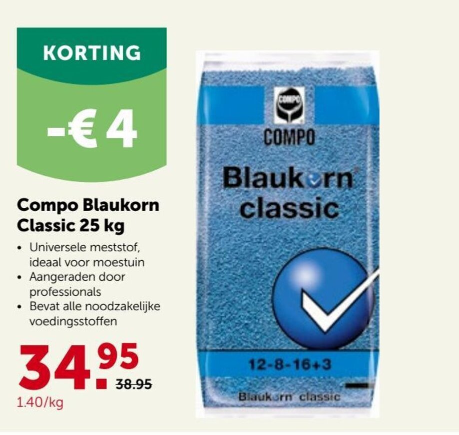 Compo Blaukorn Classic 25kg aanbieding bij Aveve