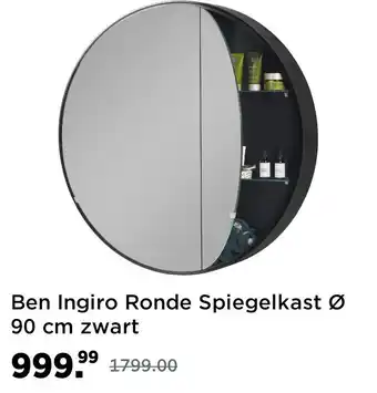 Saniweb Ben Ingiro Ronde Spiegelkast Ø 90 cm zwart aanbieding