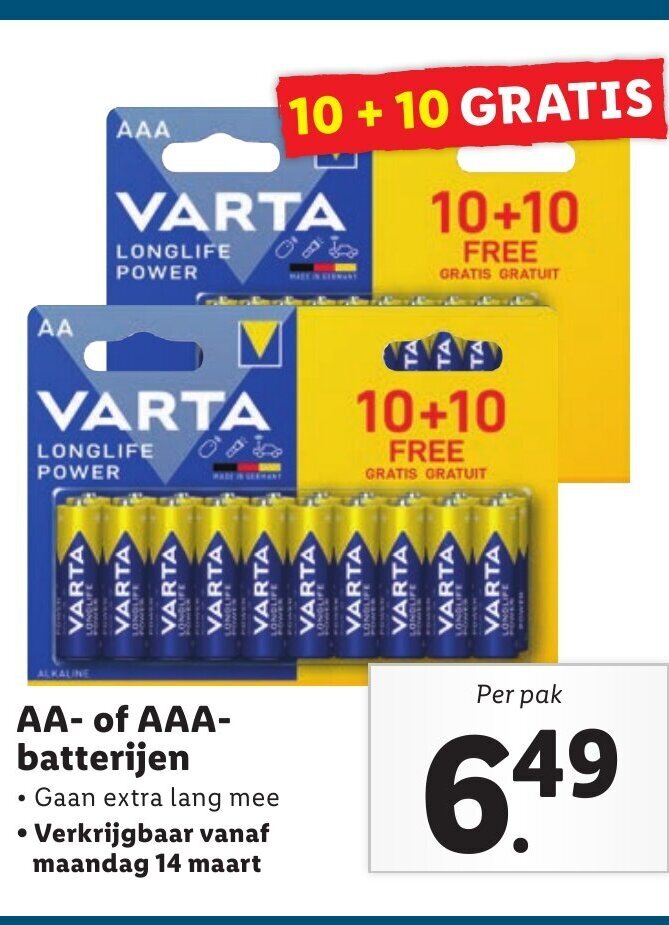 AA of AAA batterijen per pak aanbieding bij Lidl