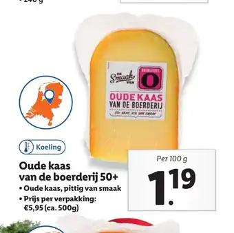 Lidl Oude kaas van de boerderij 50+ per 100 g aanbieding