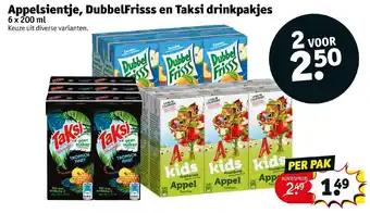 Kruidvat Appelsientje, Dubbelfrisss en taksi drinkpakjes 200ml aanbieding