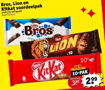 Kruidvat Bros, lion en kitkat voordeelpak 240g aanbieding