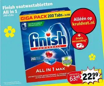 Kruidvat Finish vaatwastabletten all in 1 aanbieding