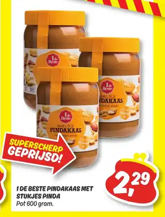 Dekamarkt 1 De Beste Pindakaas Met stukjes pinda pot 600 gram aanbieding