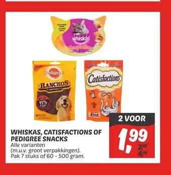 Dekamarkt Whiskas, Catisfactions of Pedigree snacks aanbieding