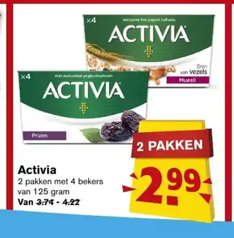 Hoogvliet Activia 2 pakken met 4 bekers van 125 gram aanbieding