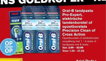 Hoogvliet Oral-B tandpasta Pro-Expert, elektrische tandenborstel of opzetborstels precision clean of cross action aanbieding