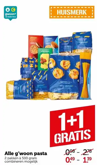 Coop G'woon pasta 500g aanbieding