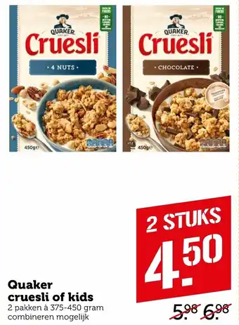 Coop Quaker Cruesli of kids 375-450g aanbieding