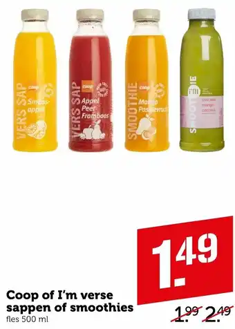 Coop Coop of I'M verse sappen of smoothies 500ml aanbieding