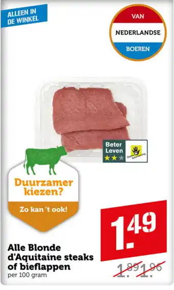 Coop Alle Blonde d'Aquitaine steaks of bieflappen 100 gram aanbieding