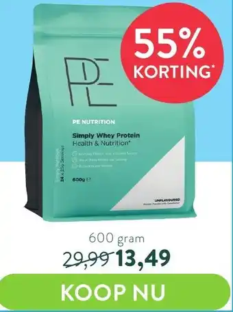 Holland & Barrett PE Nutrition Simply Whey Protein 600g aanbieding