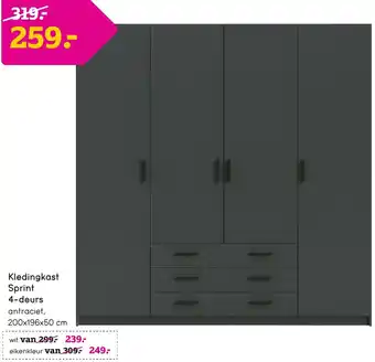 Leen Bakker Kledingkast Sprint 4-deurs 200x196x50cm aanbieding