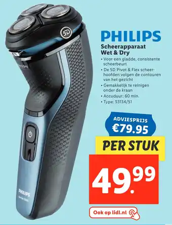 Lidl Philips Scheerapparaat Wet & Dry aanbieding