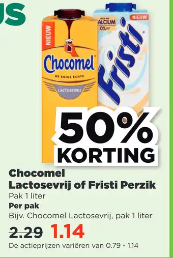 PLUS Chocomel Lactosevrij of Fristi Perzik aanbieding