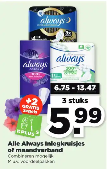 PLUS Alle Always Inlegkruisjes of maandverband aanbieding