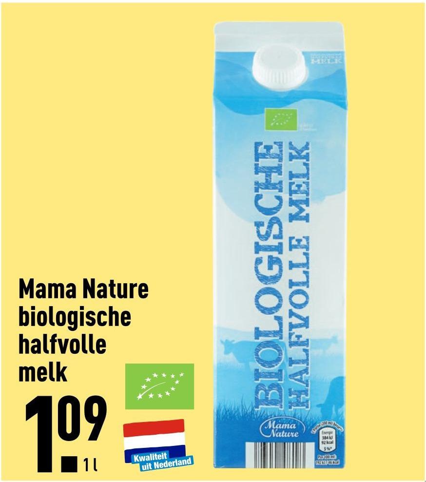 Mama Nature biologische halfvolle melk aanbieding bij ALDI