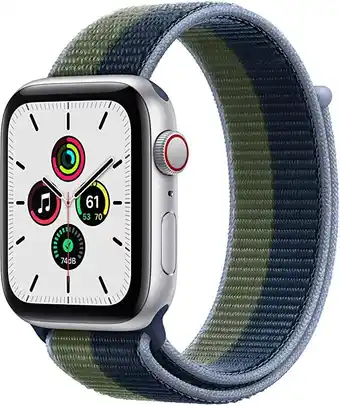 Amazon 2021 Apple Watch SE (GPS+Cellular) • 44‐mm kast van zilverkleurig aluminium • Abyss-bla... aanbieding